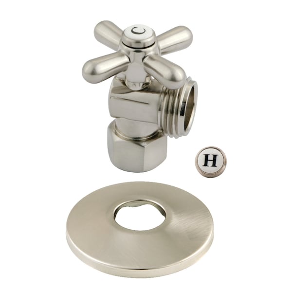 1/2" IPSx3/4" Hose Thread Quarter-Turn Angle Stop Valve W/Flange, Nickl